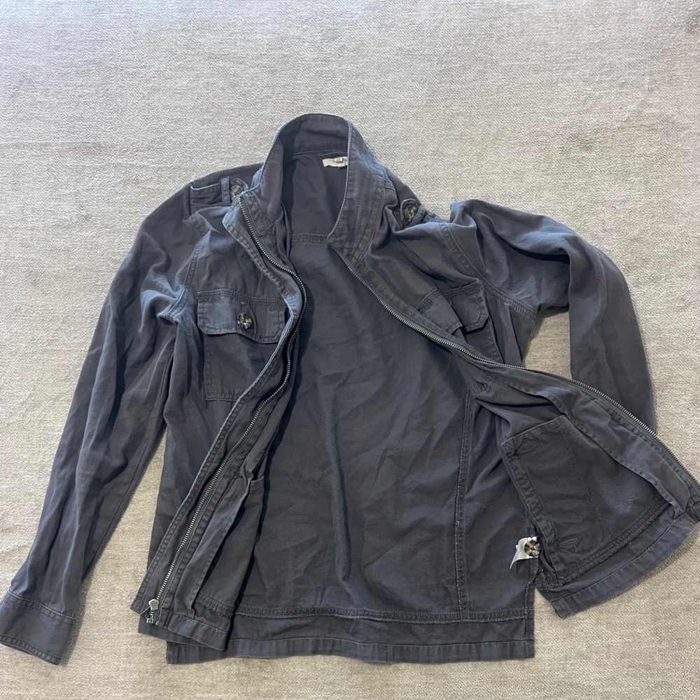 Maurices Womens XS Utility Jacket Charcoal Gray Cotton Zip Military Cargo Coat